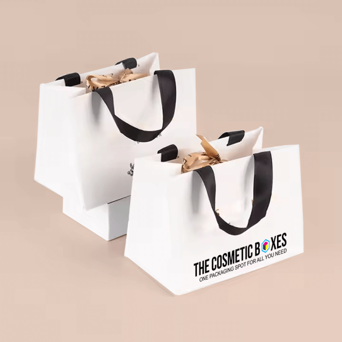 white drawstring christmas gift bags